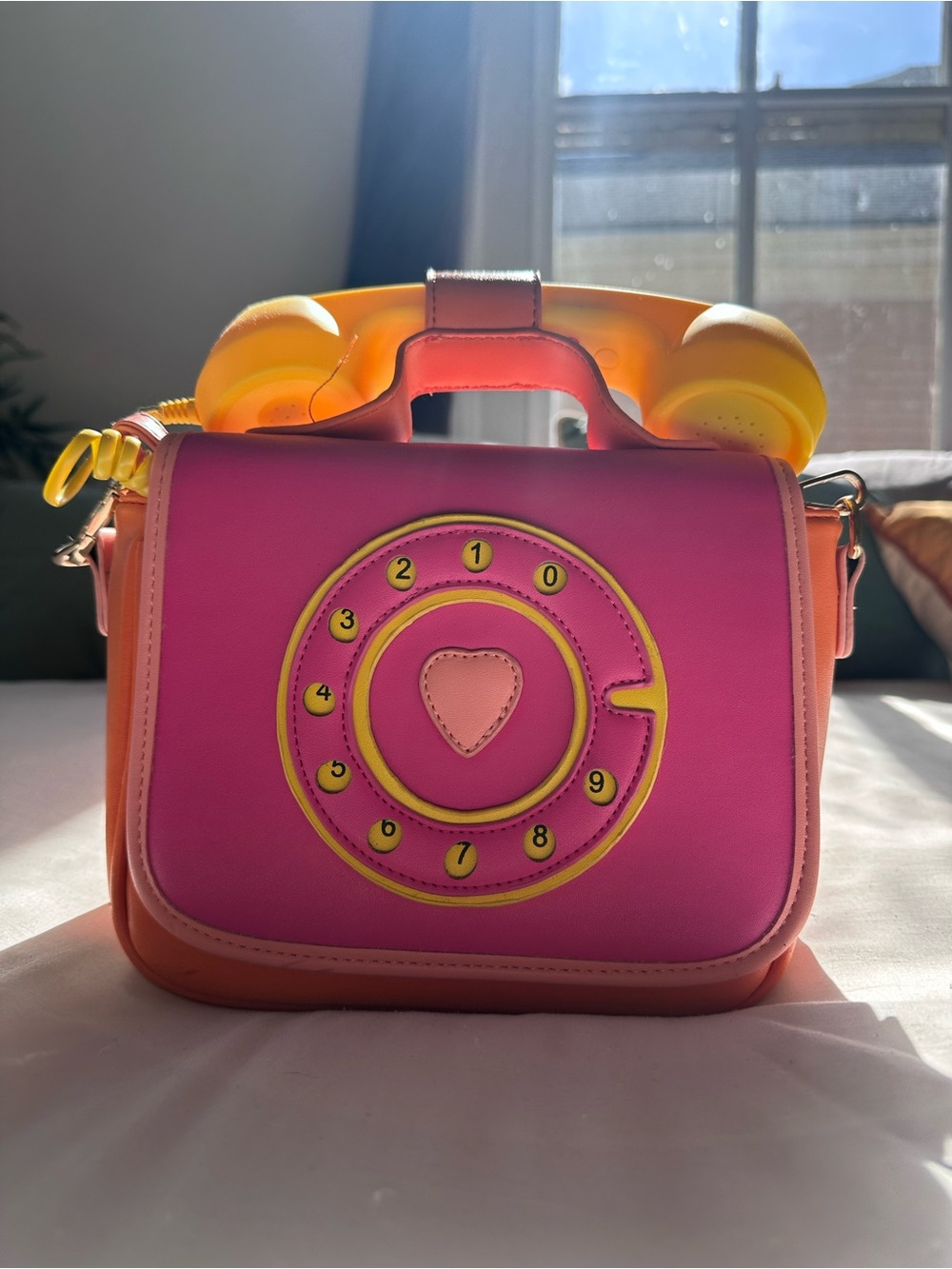 Retro Pink & Orange Telephone Crossbody Bag